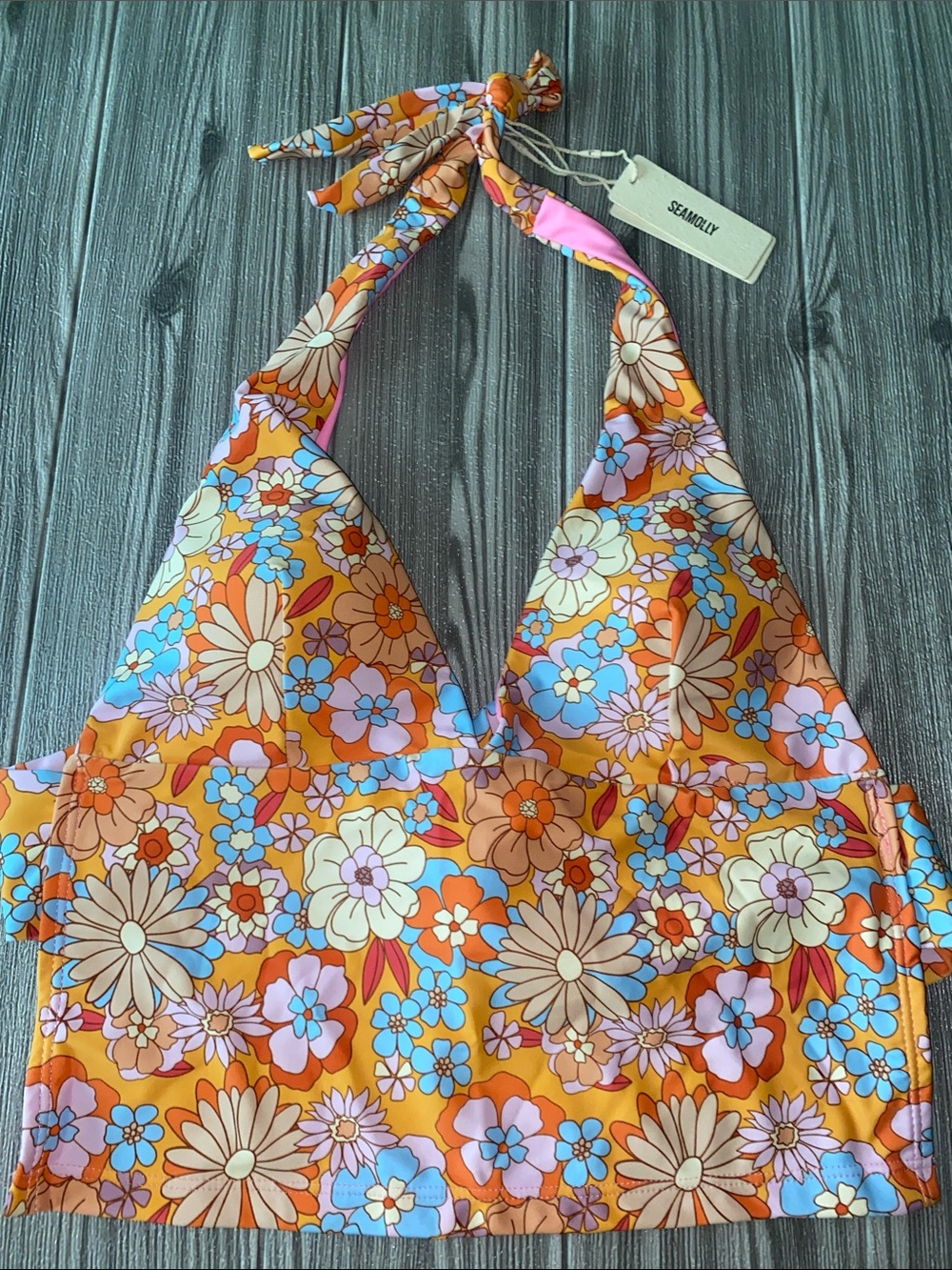 Seafolly Floral Swim Halter Top in Orange, Blue, Pink NWT